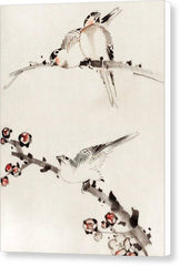 Three Birds Perched on Branches - Canvas Print