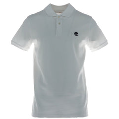 Image 1 : Polo homme Timberland blanc à manches courtes avec logo arbre brodé marine sur la poitrine gauche, vue de face — Delvale