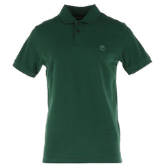 Image 1 : Polo homme Timberland manches courtes en piqué de coton vert sapin avec logo arbre brodé ton sur ton sur la poitrine, vue de face — Delvale