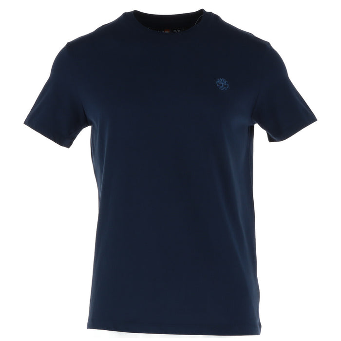 Image 1 : T-shirt col rond Timberland homme bleu marine, vue de face avec logo brodé sur la poitrine — Delvale