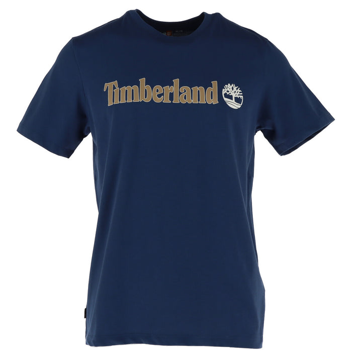 Image 1 : T-shirt Timberland homme bleu marine, logo imprimé poitrine, vue de face sur fond blanc — Delvale