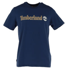 Image 1 : T-shirt Timberland homme bleu marine, logo imprimé poitrine, vue de face sur fond blanc — Delvale