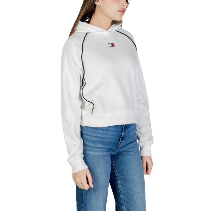 Image 4 : Détail des bords-côtes nervurés au poignet du sweat à capuche Tommy Jeans blanc — Delvale