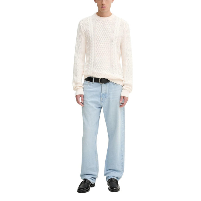 Image 2 : Pull blanc Tommy Hilfiger Jeans homme, détail de la coupe moderne et du tissu coton bio — Delvale