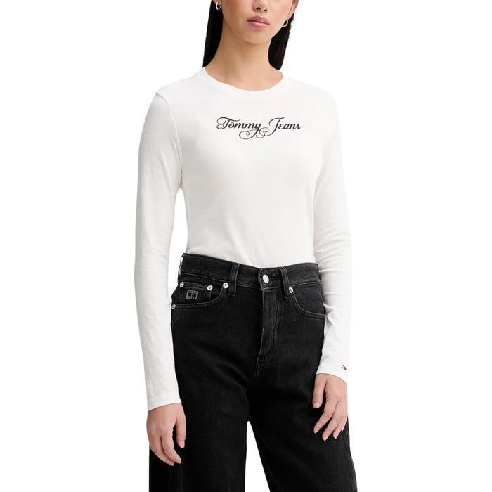 Image 1 : T-shirt blanc Tommy Hilfiger Jeans femme manches longues col rond en coton organique — delvale