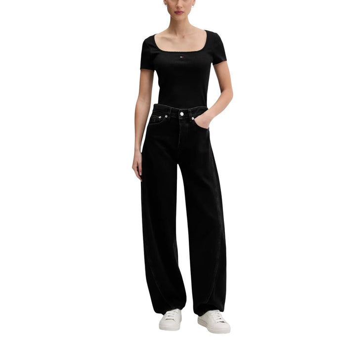 Image 2 : T-shirt femme noir Tommy Hilfiger Jeans avec encolure carrée et manches courtes — delvale