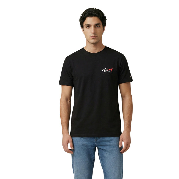 Image 1 : T-shirt Tommy Hilfiger Jeans homme noir en coton organique, vue de face — Delvale