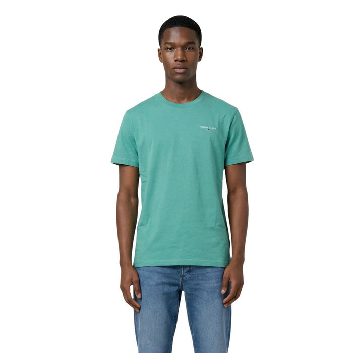 Image 1 : T-shirt Tommy Hilfiger Jeans homme vert en coton bio, vue de face — Delvale