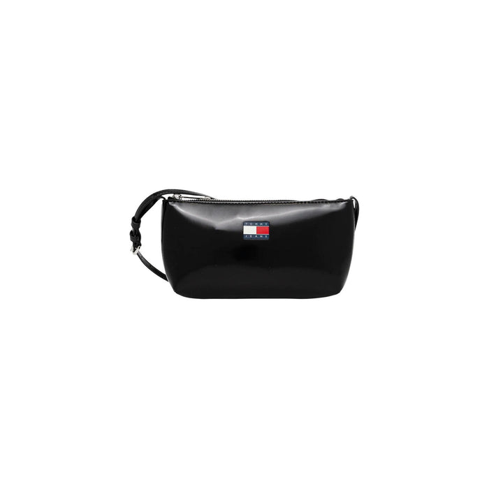 Image 2 : Détail du sac baguette Tommy Hilfiger noir vernis avec anse fine et finition premium — Delvale
