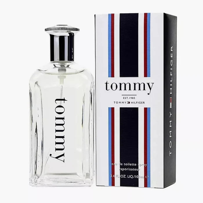 Tommy Hilfiger Tommy EDT Homme 100ml — flacon transparent bouchon T et coffret rayures marines