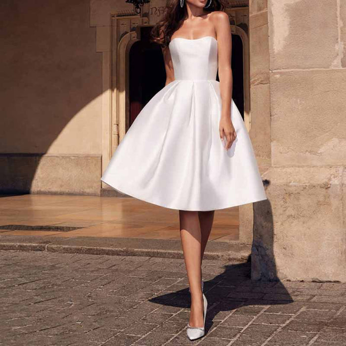 Tube Top Homecoming Dress for Graduation Satin A Line Short Prom Dress for Evening Party