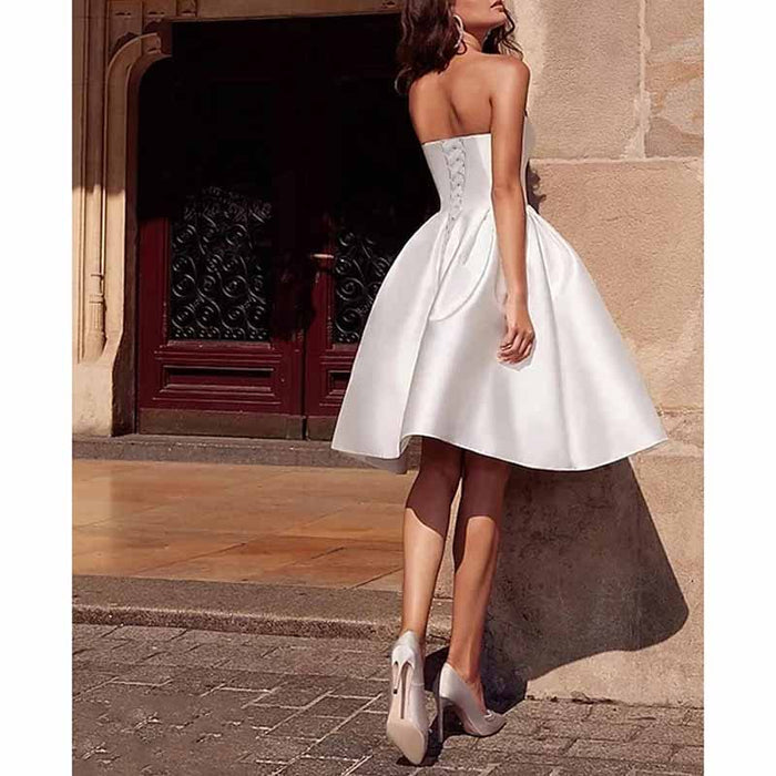 Tube Top Homecoming Dress for Graduation Satin A Line Short Prom Dress for Evening Party