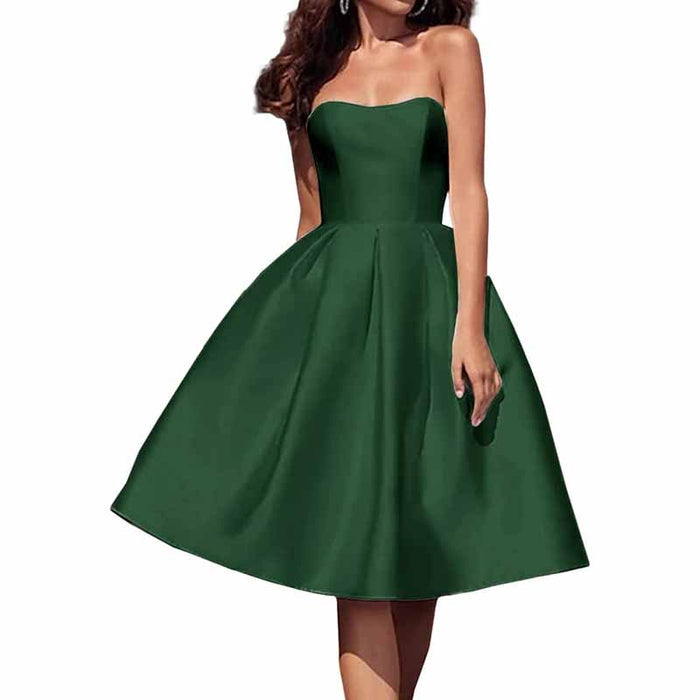 Tube Top Homecoming Dress for Graduation Satin A Line Short Prom Dress for Evening Party
