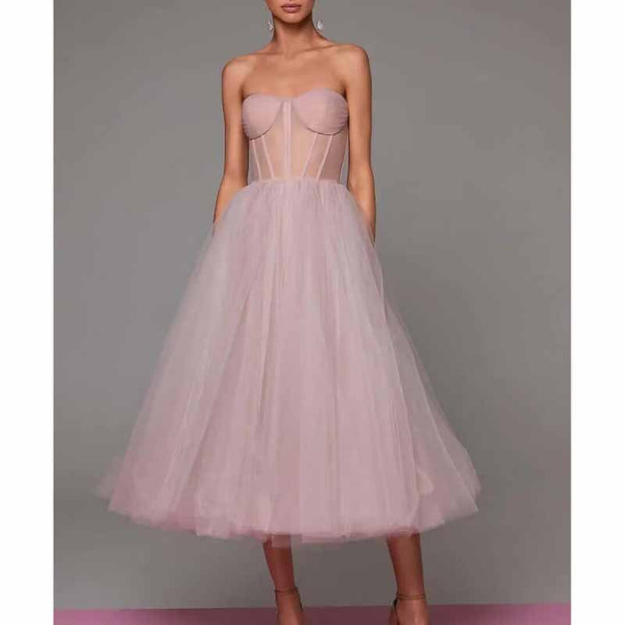 Tulle Prom Dresses Teens Ball Gown Corset Homecoming Dresses Tea Length Formal Cocktail Dress