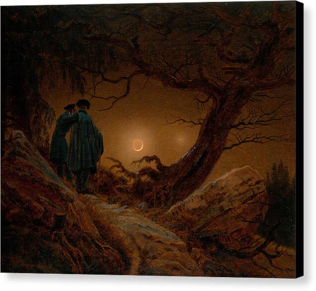 Two Men Contemplating the Moon - Canvas Print