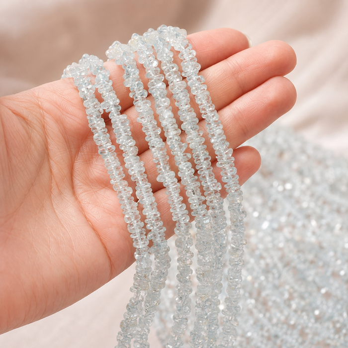 Uncut Raw Aquamarine Crystal Chip Beads for Necklace (Protection and Anxiety Relief)