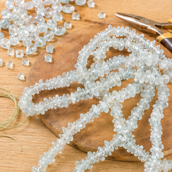 Uncut Raw Aquamarine Crystal Chip Beads for Necklace (Protection and Anxiety Relief)