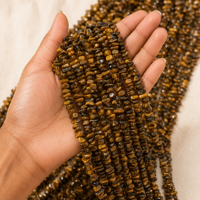 Uncut Raw Tiger Eye Crystal Chip Beads for Necklace (Creativity and Intuition)