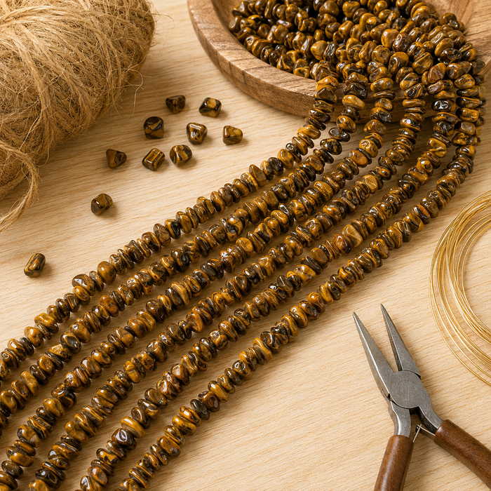 Uncut Raw Tiger Eye Crystal Chip Beads for Necklace (Creativity and Intuition)