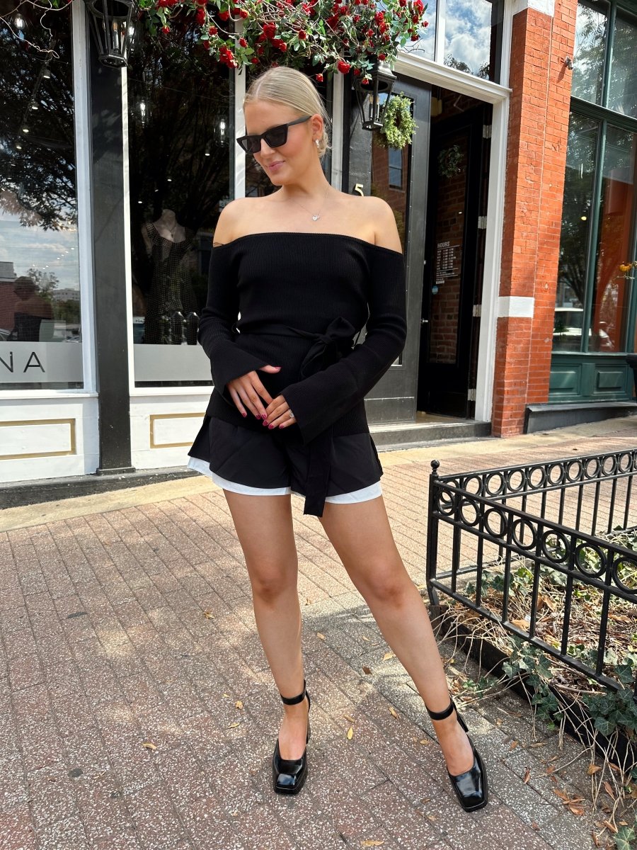 Valley Black Off the Shoulder Ribbed Top