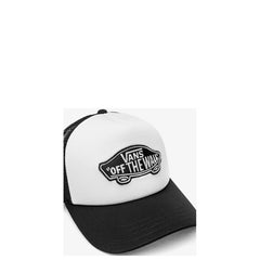 Image 3 : Vue de profil de la casquette trucker Vans homme noir et blanc, filet aéré et visière noire — Delvale