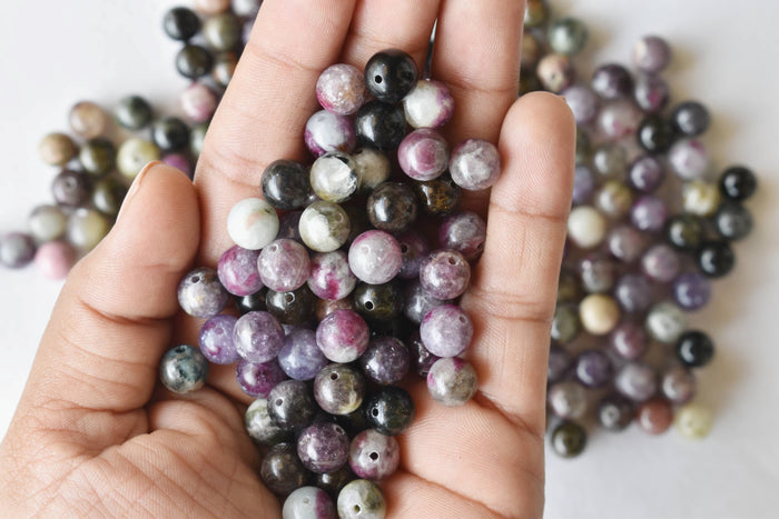 Watermelon Tourmaline Beads, Natural Round Crystal Beads 4mm to 10mm