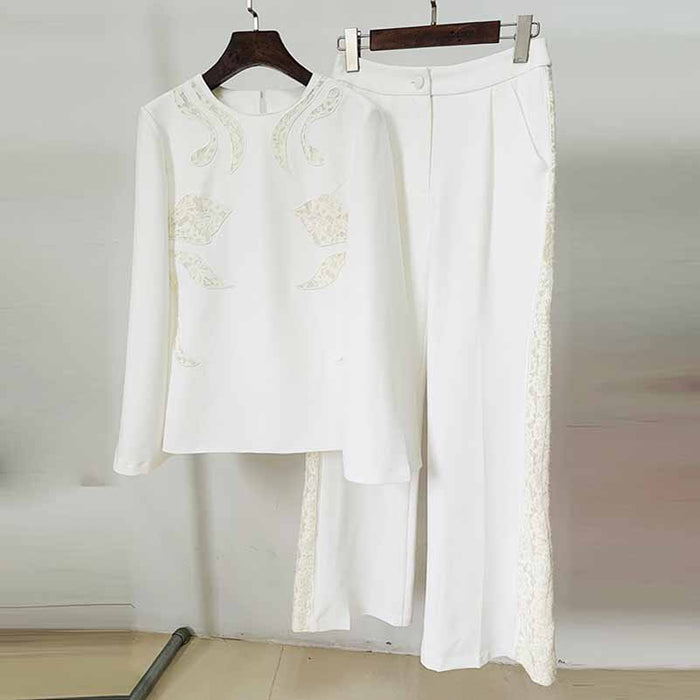 Women White Lace Pantsuits Loose Two Pieces Formal Suit Event Suit