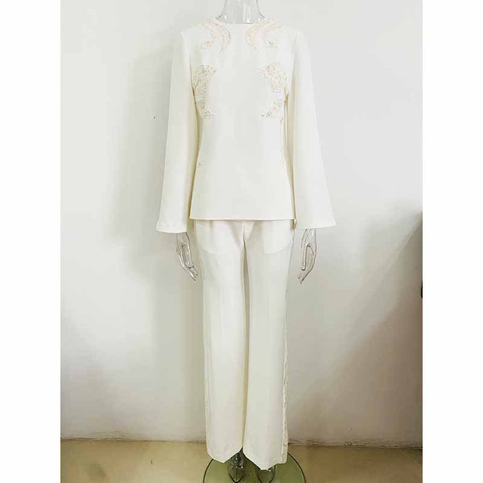 Women White Lace Pantsuits Loose Two Pieces Formal Suit Event Suit