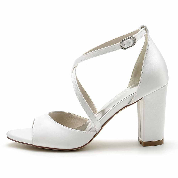 Women's Open Toe Chunky Heeled Sandals Satin Pump Prom Sandals