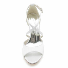 Women's Open Toe Chunky Heeled Sandals Satin Pump Prom Sandals