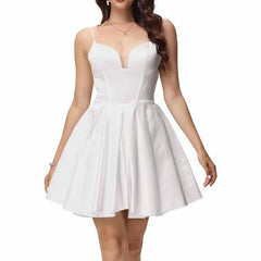 Women's Satin Homecoming Dresses for Teens Short Prom Dresses with Pockets