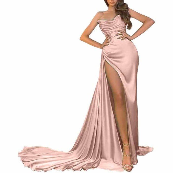 Women's Strapless Mermaid Prom Dresses Long High Split Formal Evening Party Gowns