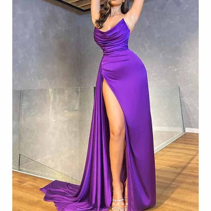 Women's Strapless Mermaid Prom Dresses Long High Split Formal Evening Party Gowns