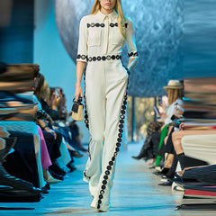 Women's White Embroidery Studded Jumpsuit