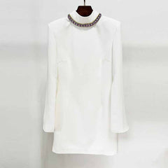 Women's White Mini Dress With Long Sleeves