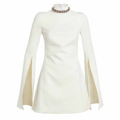 Women's White Mini Dress With Long Sleeves
